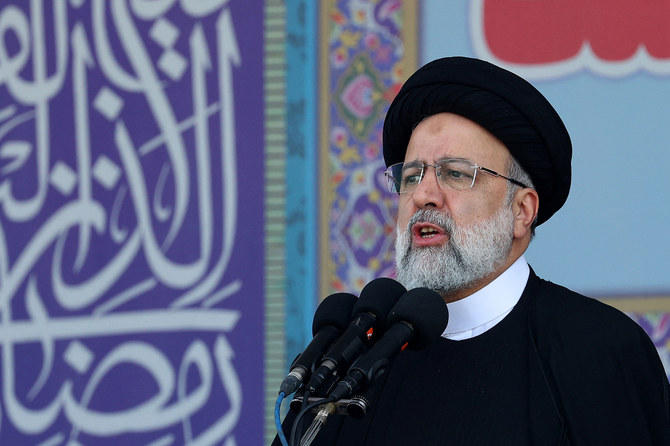 One site bore the slogan: “Death to Khamenei Raisi- Hail to Rajavi.” (File/AFP)
