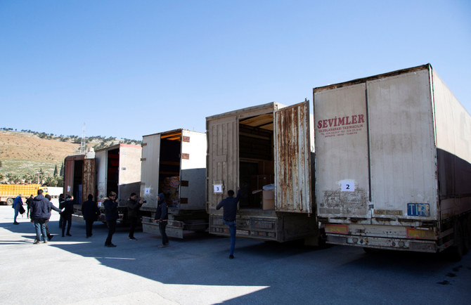 Trucks carrying humanitarian aid seen at the Bab al Hawa border crossing with Turkiye, Syria. (Reuters/File)