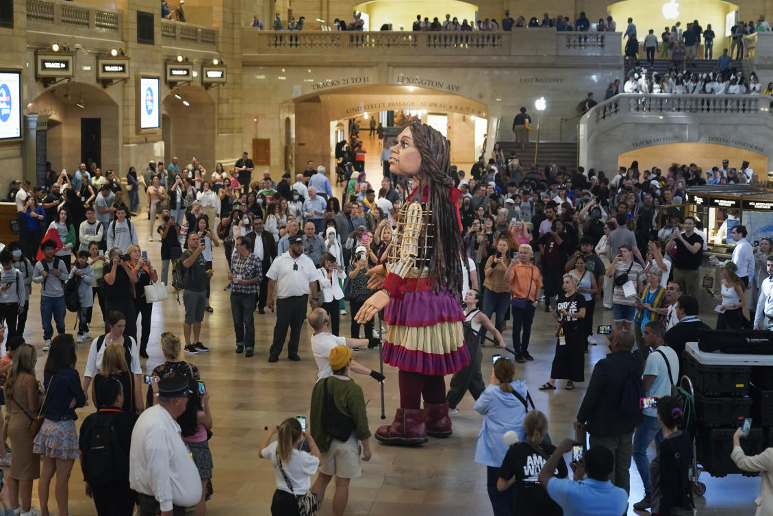 Little Amal, a 12-foot puppet of a Syrian refugee, will travel the US