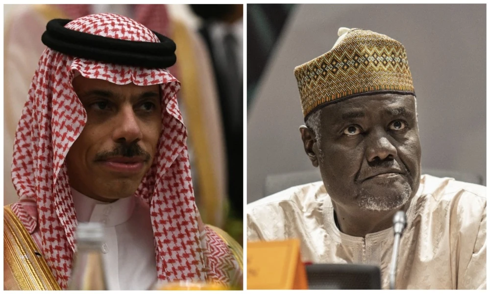 Saudi Foreign Minister Prince Faisal bin Farhan and the chairperson of the African Union Commission Moussa Faki Mahamat spoke on the phone on Tuesday. (File/AFP)