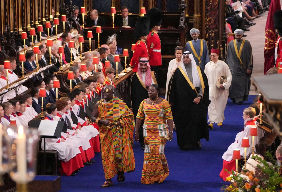 Saudi Arabia's representatives at the coronation, minister of state Prince Turki bin Mohammad bin Fahd bin Abdulaziz (R) and Saudi ambassador to UK, Prince Khalid bin Bandar bin Sultan (L). (SPA)