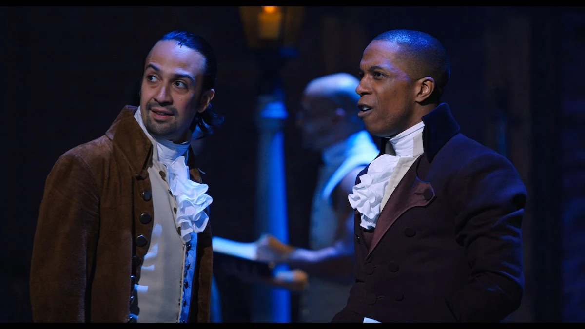 Lin-Manuel Miranda and Leslie Odom Jr. in ‘Hamilton.’ (Disney+)