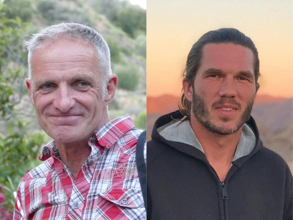 A combination of pictures created on May 12, 2023 shows French-Irish citizen Bernard Phelan and Benjamin Briere, a French man, who both Iran released on May 12, 2023 after being jailed in separate cases. (AFP)
