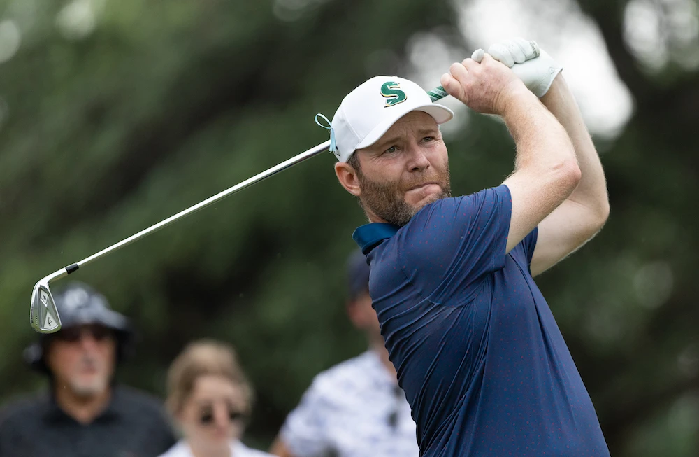 Branden Grace of Stinger GC at the fourth tee during the first round of LIV Golf Tulsa (Sam Greenwood/LIV Golf)