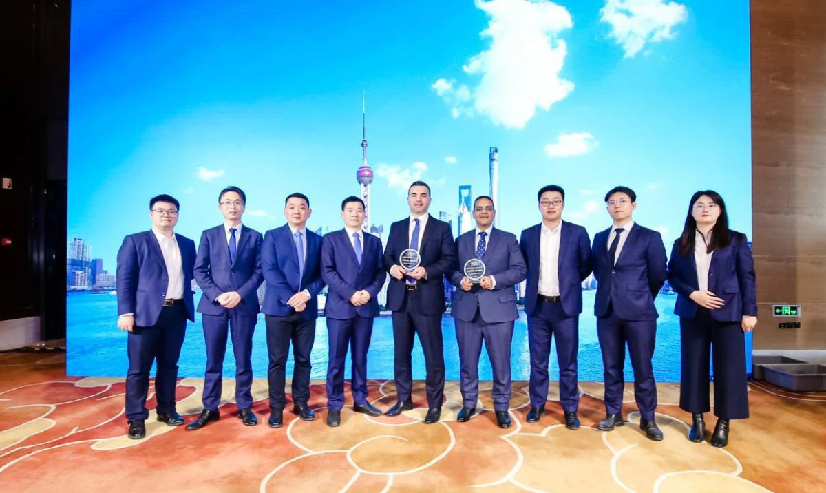 Officials from Sanabel Modern Motors, a Mohamed Yousuf Naghi company, receive prizes during the Global Dealer Business Conference in Wuhu, China.