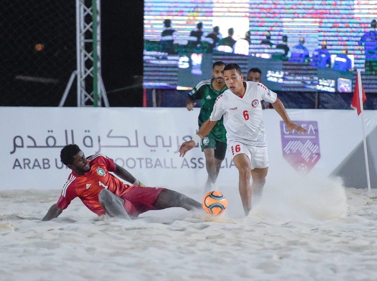 Morocco’s beach football team notched up a 5-4 victory over Mauritania and Lebanon beat Saudi Arabia 7-4 in the second round of the group stage of the 2023 Arab Beach Football Championship. (Supplied)