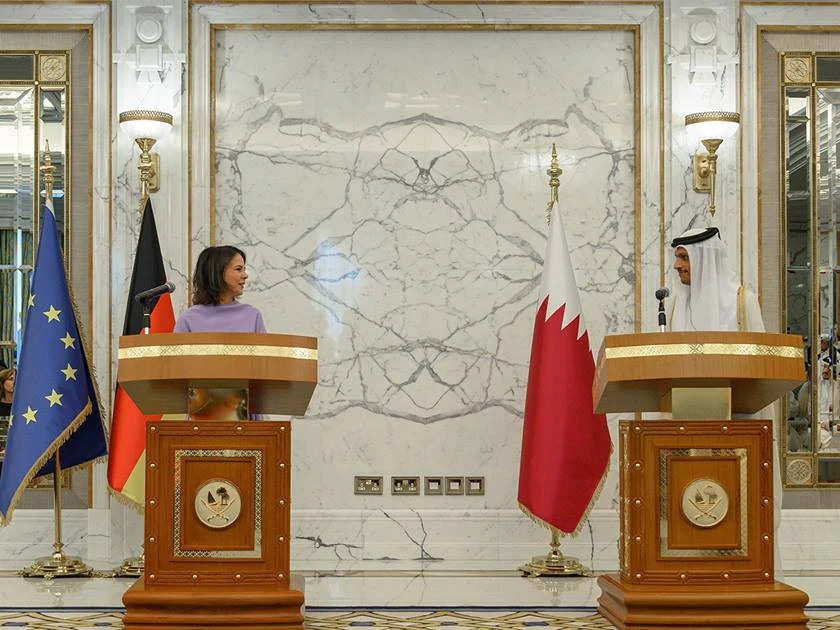 Qatari FM Sheikh Mohammed bin Abdulrahman and his German counterpart Annalena Baerbock. (QNA)