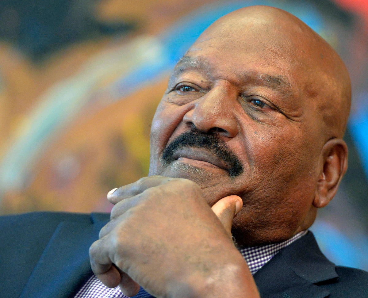 In this Sept. 27, 2014, file photo, Jim Brown meets with other participants of the Muhammad Ali Humanitarian Award at the Muhammad Ali Center in Louisville, Ky. NFL legend, actor and social activist Brown passed away peacefully in his Los Angeles home on Thursday night. (File/AP)