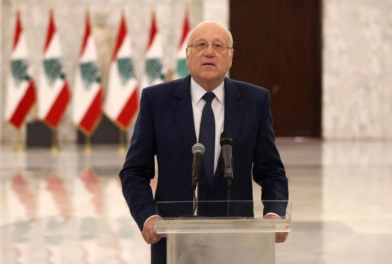 Lebanon’s Prime Minister Najib Mikati at the presidential palace in Baabda, Lebanon, July 26, 2021. (Reuters)