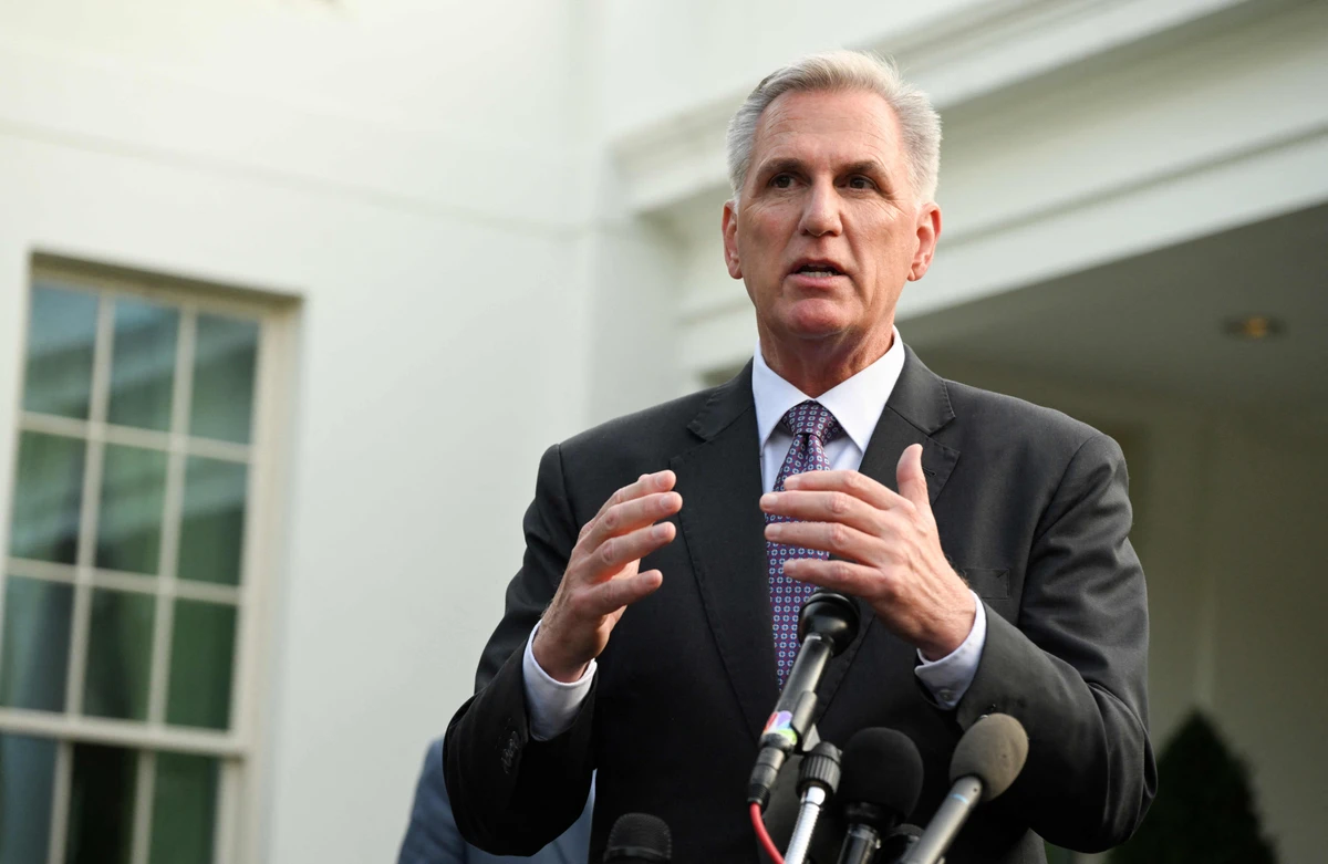 US House Speaker Kevin McCarthy speaks to the media as he leaves a meeting on the debt ceiling with US President Joe Biden at the White House in Washington, DC (AFP)