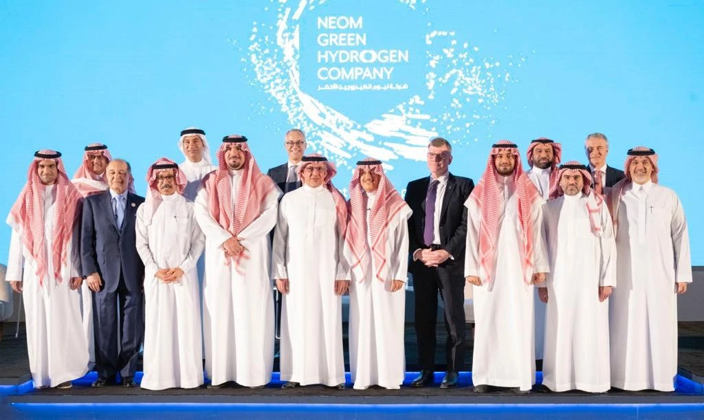 Saudi Arabia’s NEOM Green Hydrogen Company (NGHC) signed financial documents with 23 local, regional and international banks and investment firms on a green hydrogen production facility. (Supplied)