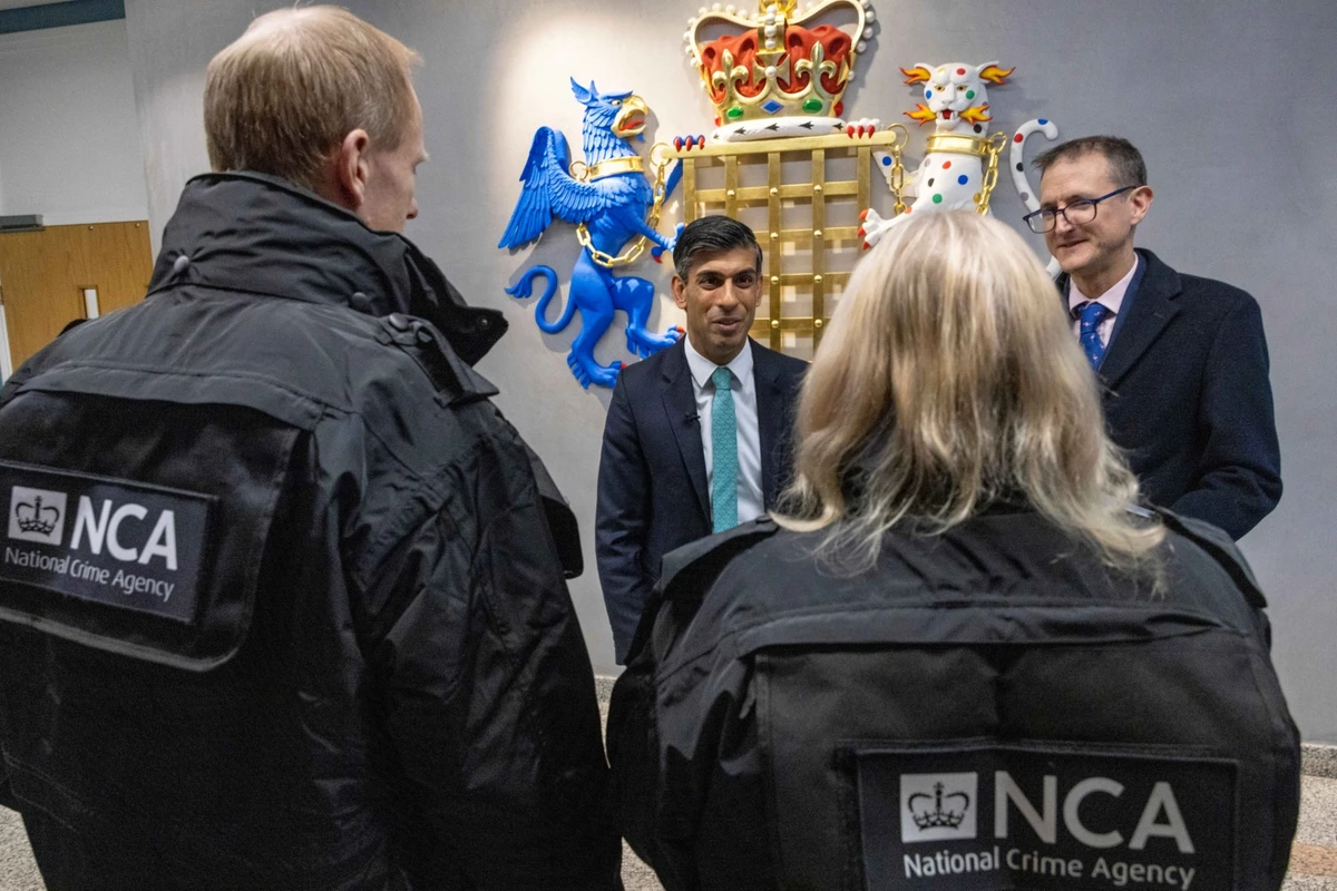 File Photo from Britain's Prime Minister Rishi Sunak visit to officers during a visit at the National Crime Agency (NCA) headquarters, in central London. (AFP)
