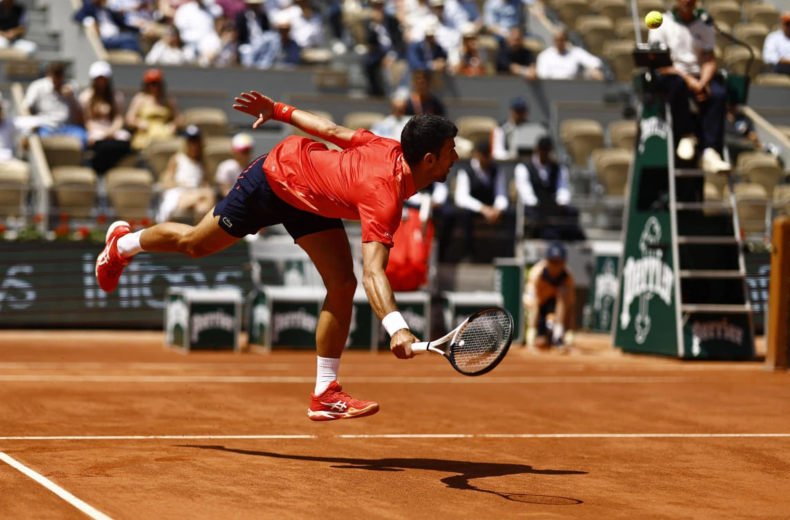 Serbia’s Novak Djokovic in action during his first round match against Aleksandar Kovacevic of the US during the French Open — Roland Garros, in Paris on May 29, 2023. (Reuters)