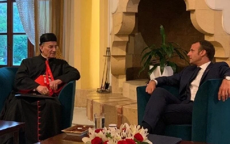 Bechara Boutros Al-Rahi and Emmanuel Macron. (Twitter Photo)