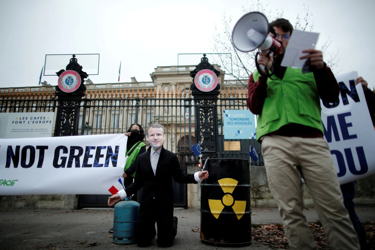 A Green activist protest against France's push to include nuclear energy and fossil gas in the EU Green taxonomy. (REUTERS/File)