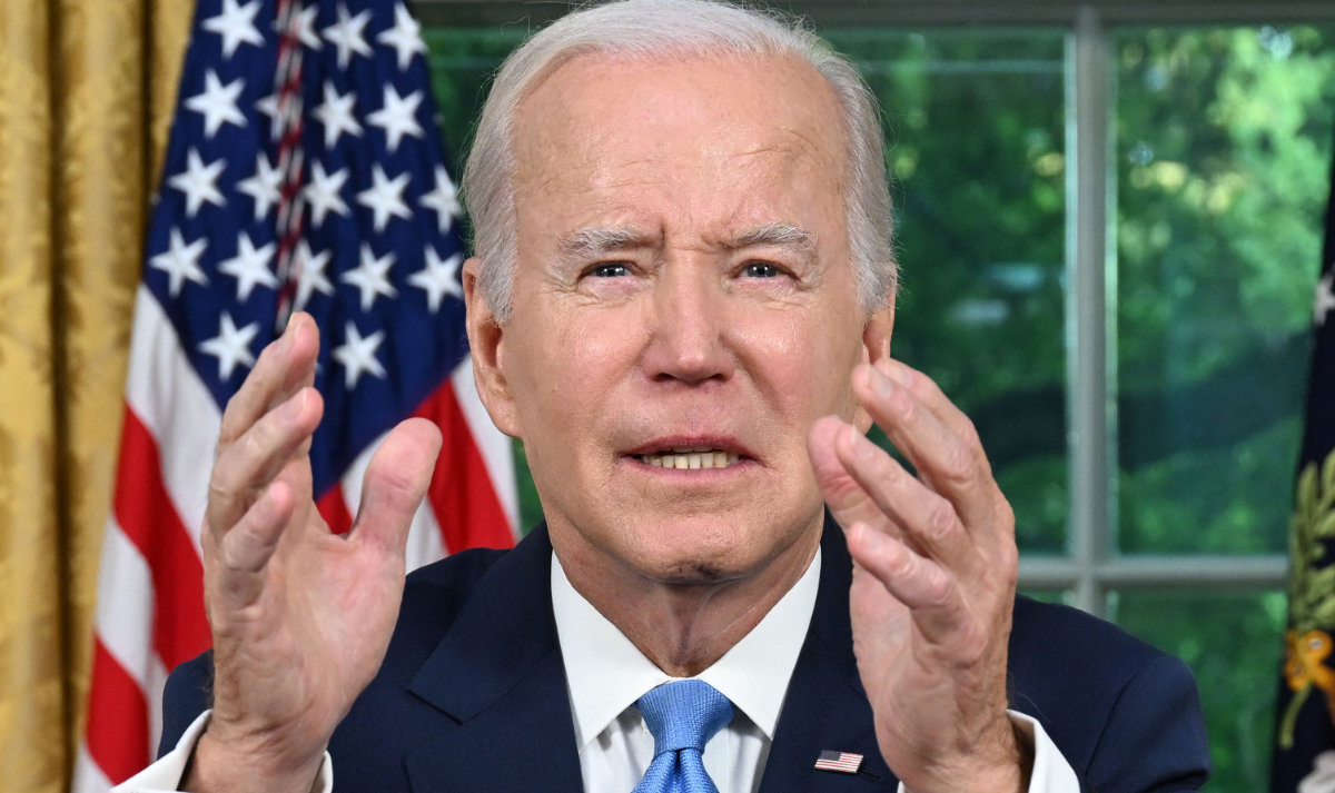 US President Joe Biden addresses the nation on averting default and the Bipartisan Budget Agreement, in the Oval Office of the White House in Washington, DC, June 2, 2023. (AFP)