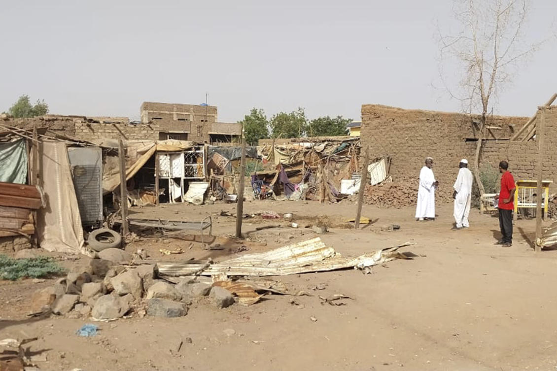 People check the rubble of their destroyed home after strikes at Allamat district in Khartoum, Sudan. (File/AP)