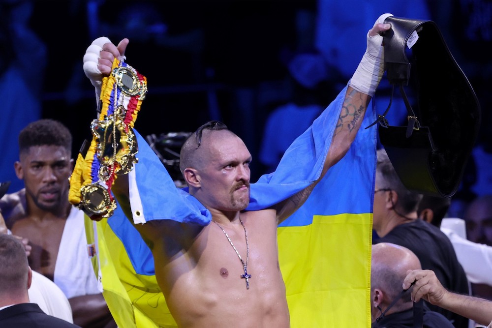 Usyk holds the WBA (Super), WBO, IBF and IBO titles — while Tyson Fury has the WBC and The Ring Lineal Champion status.(AFP)