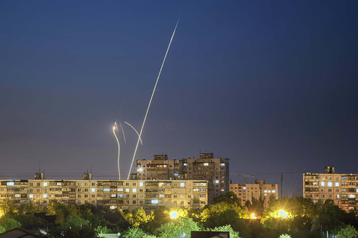 Russian rockets are launched against Ukraine from Russia's Belgorod region, seen from Kharkiv, Ukraine, late Sunday, June 4, 2023. (AP)