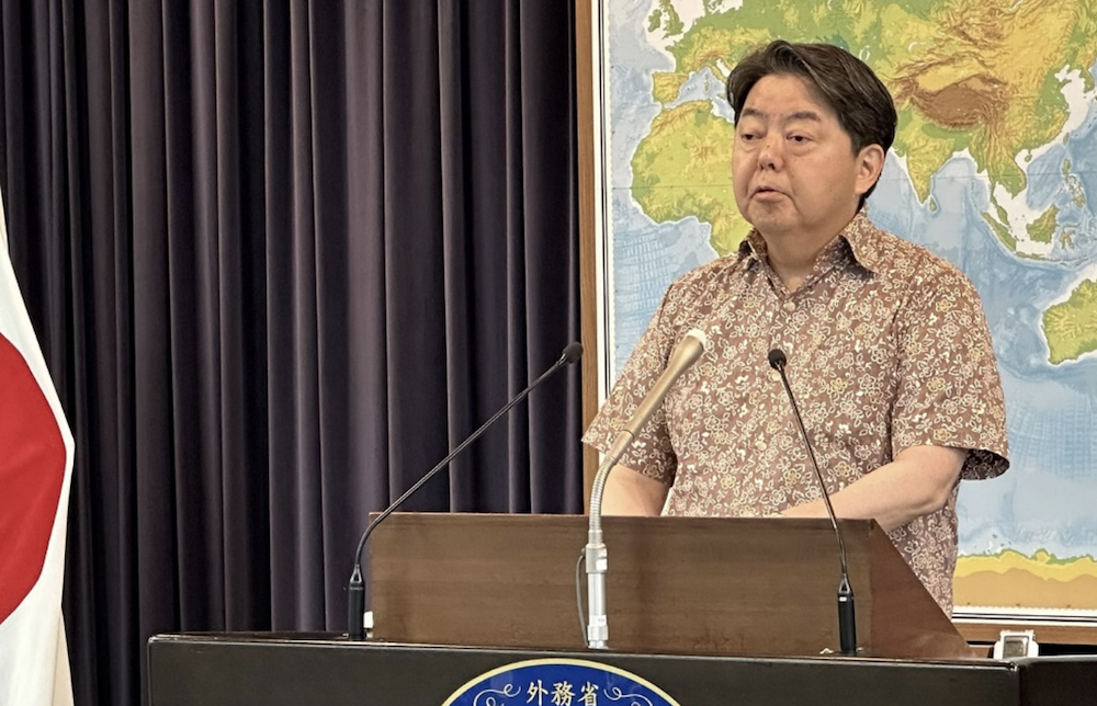 Foreign Minister Hayashi speaks at a press conference on June 6. (ANJ Photo)