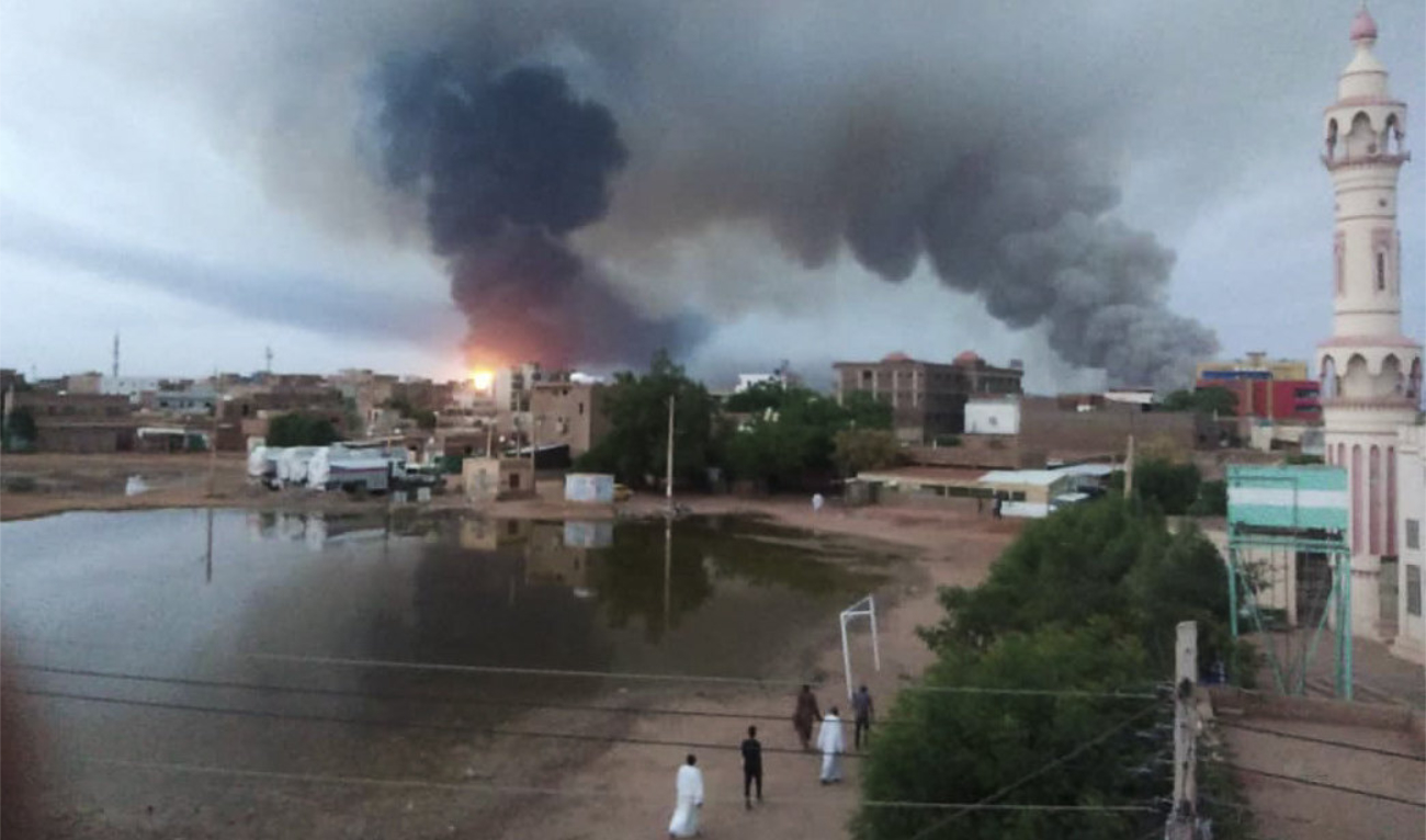 Smoke rises over Khartoum, Sudan, on June 7, 2023. Saudi Arabia says it’s embassy was not spared, with armed groups destroying its buildings as well as the residences of the embassy’s employees. (AFP)