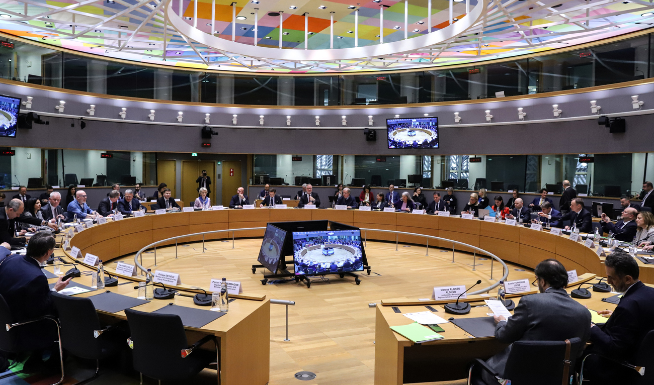 A general view shows a round table meeting during a Tripartite Social Summit meeting, at the EU headquarters in Brussels, on March 22, 2023. (Photo courtesy: AFP)