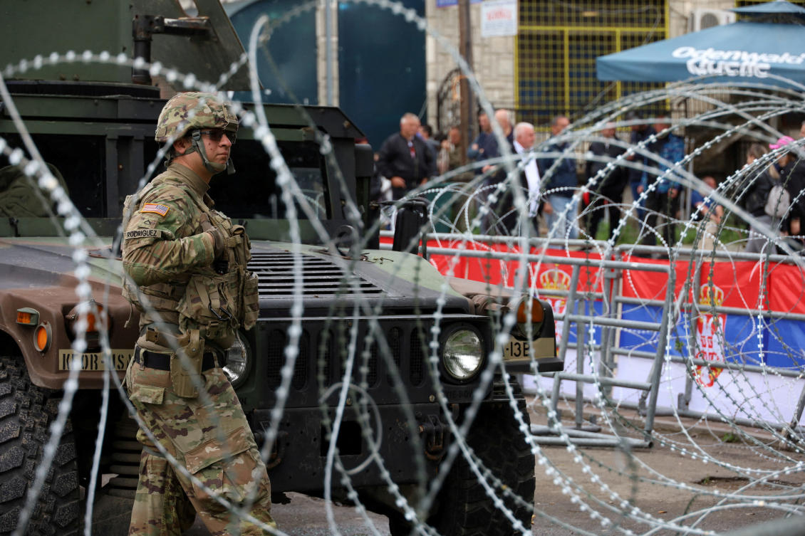 Above, a US soldier in NATO’s peacekeeping force in Leposavic, Kosovo. The Swedish government said it has decided to ‘undertake preparations with NATO and NATO countries to enable future joint operations.’(Reuters)