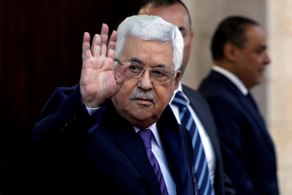 Palestinian President Mahmoud Abbas waves in Ramallah, in the occupied West Bank on May 1, 2018. (REUTERS/File)