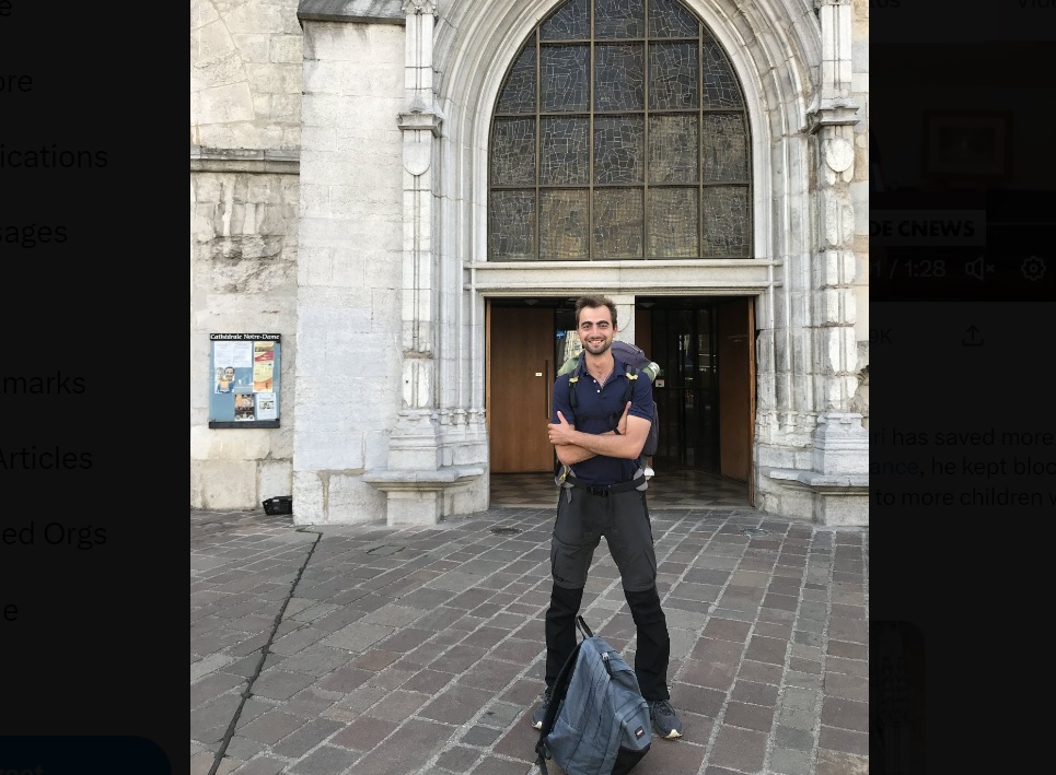 24-year-old Henri, who was hailed by the French media as “the hero with a rucksack” Friday after he was shown in a video grappling with the assailant and charging after him during the knife attack that left over four children injured. (Twitter)