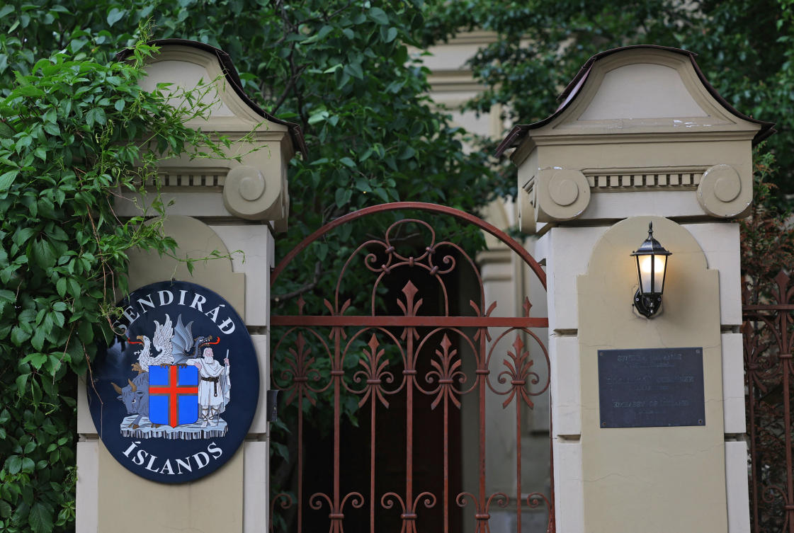 A view shows the gates to the Embassy of Iceland in Moscow on Jun. 9, 2023. (Reuters)