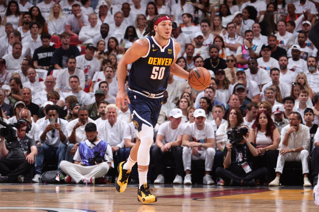 Aaron Gordon #50 of the Denver Nuggets dribbles the ball during Game Four of the 2023 NBA Finals against the Miami Heat on June 9, 2023 at Kaseya Center in Miami, Florida.(AFP)