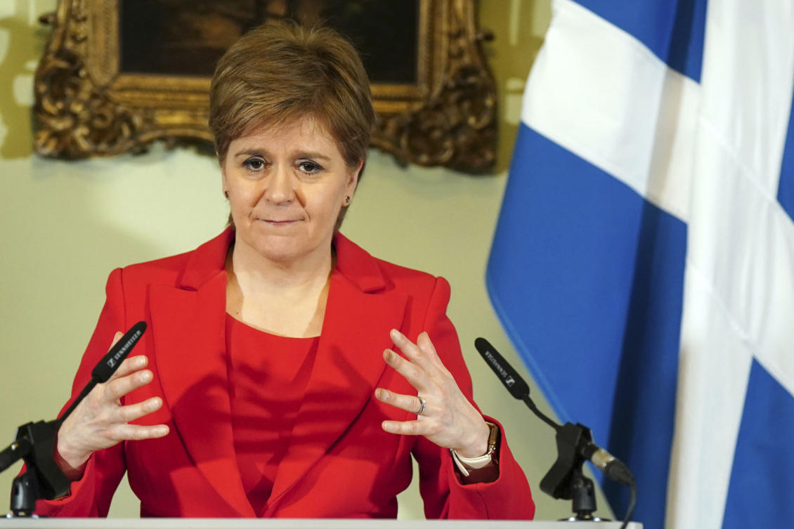 Nicola Sturgeon speaks during a press conference at Bute House in Edinburgh. (File/AP)