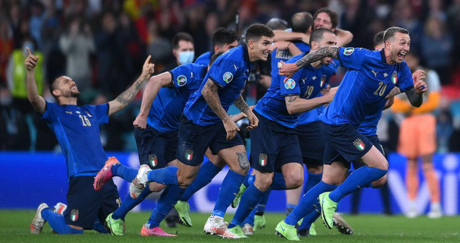 Inter Milan's contingent of players arrived at the Italian team's national training centre at Coverciano, near Florence, for Italy’s duty as they take on Spain in Enschede, and the Netherlands on Thursday. (File/AFP)