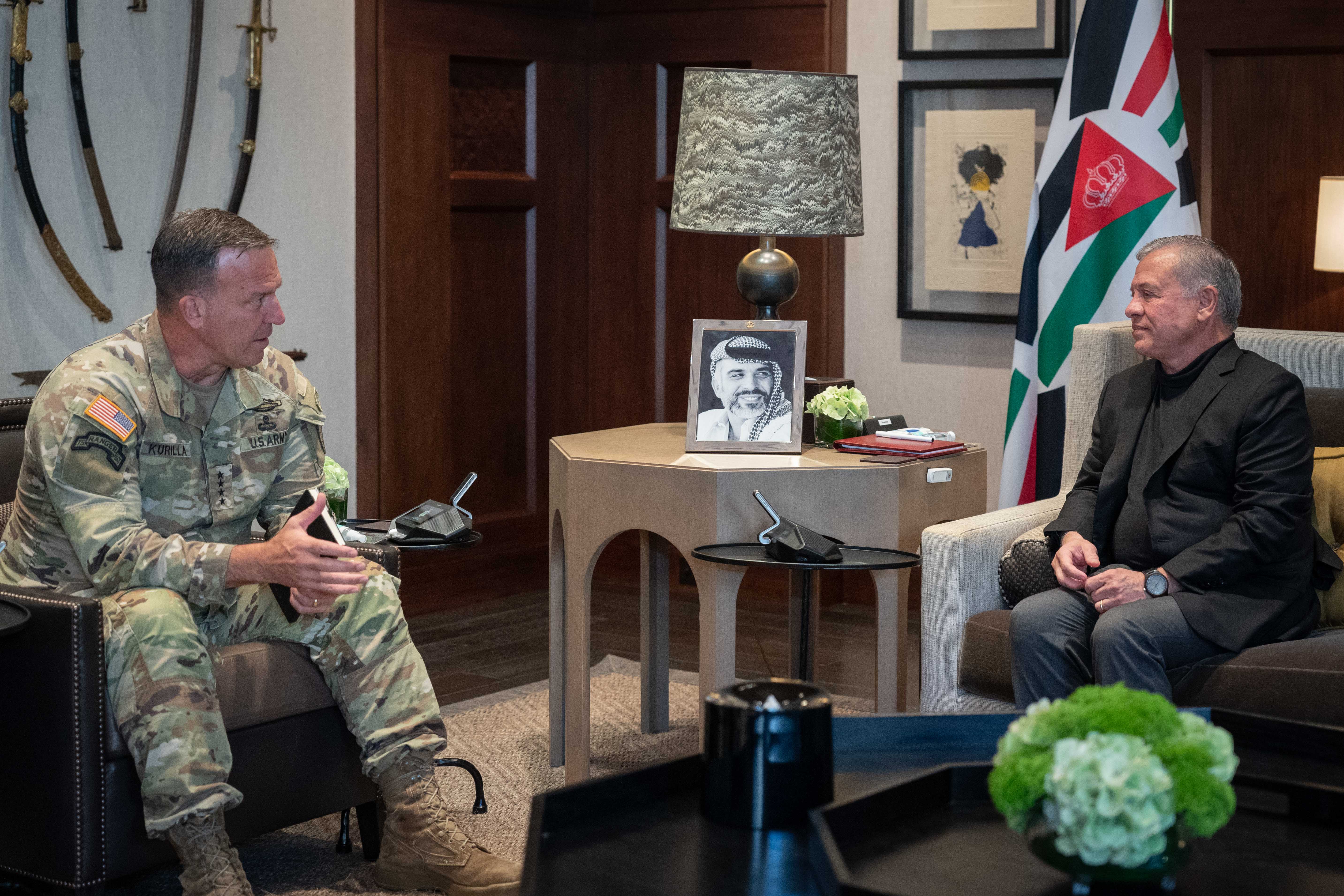 Jordan’s King Abdullah II and US CENTCOM Commander Gen. Michael E. Kurilla in Amman. (Petra)