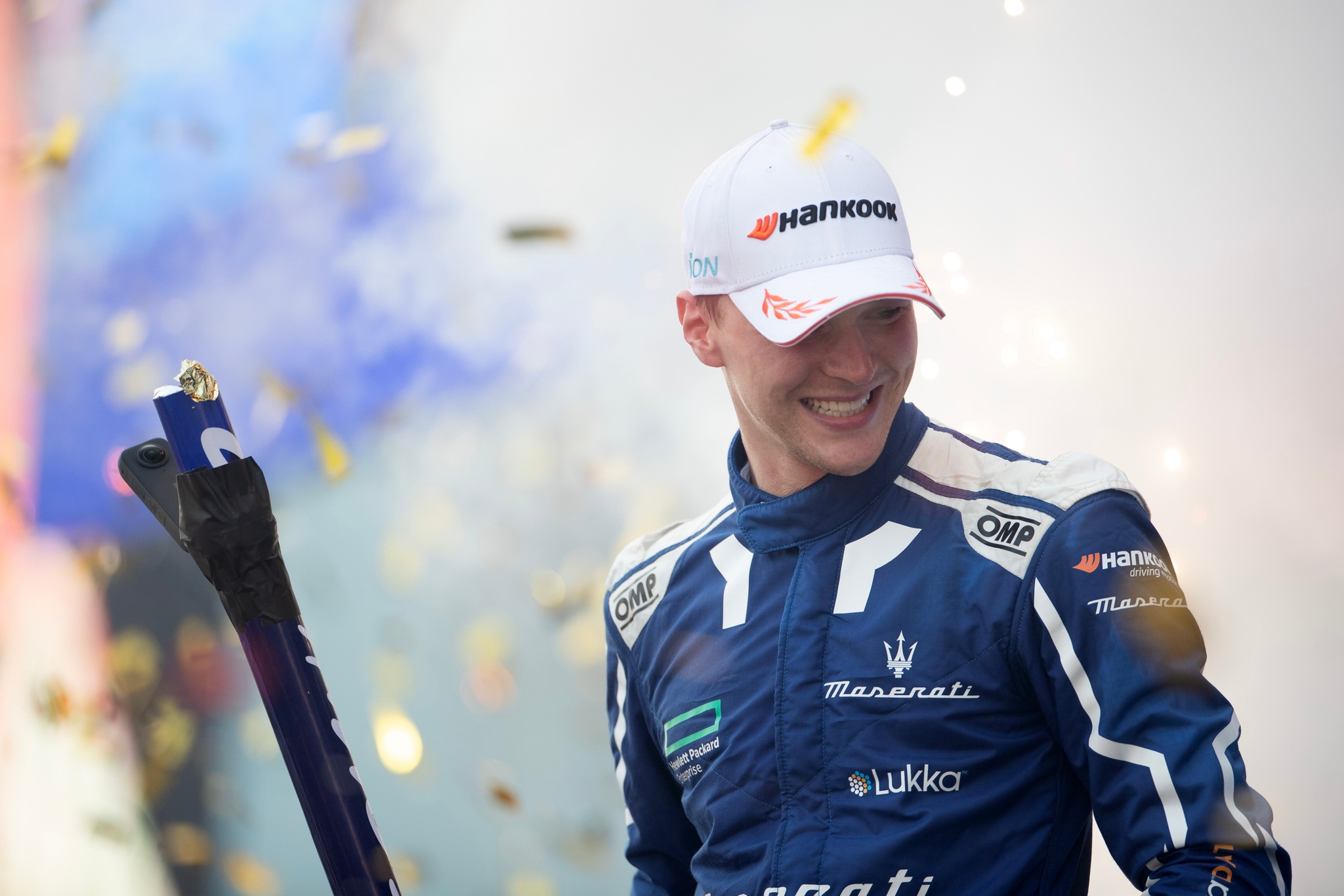 Maximilian Gunther of Maserati MSG Racing celebrates winning the Jakarta E-Prix. (Supplied)