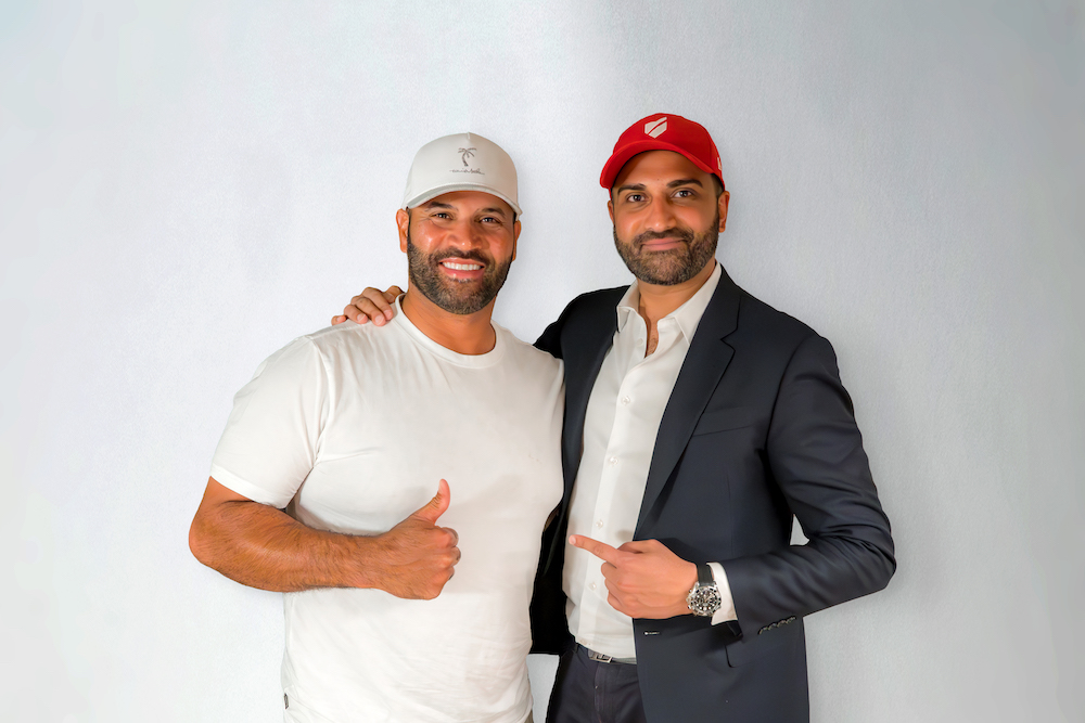 Baseball United Global Ambassador Albert Pujols, left, with CEO Kash Shaikh. (Baseball United)