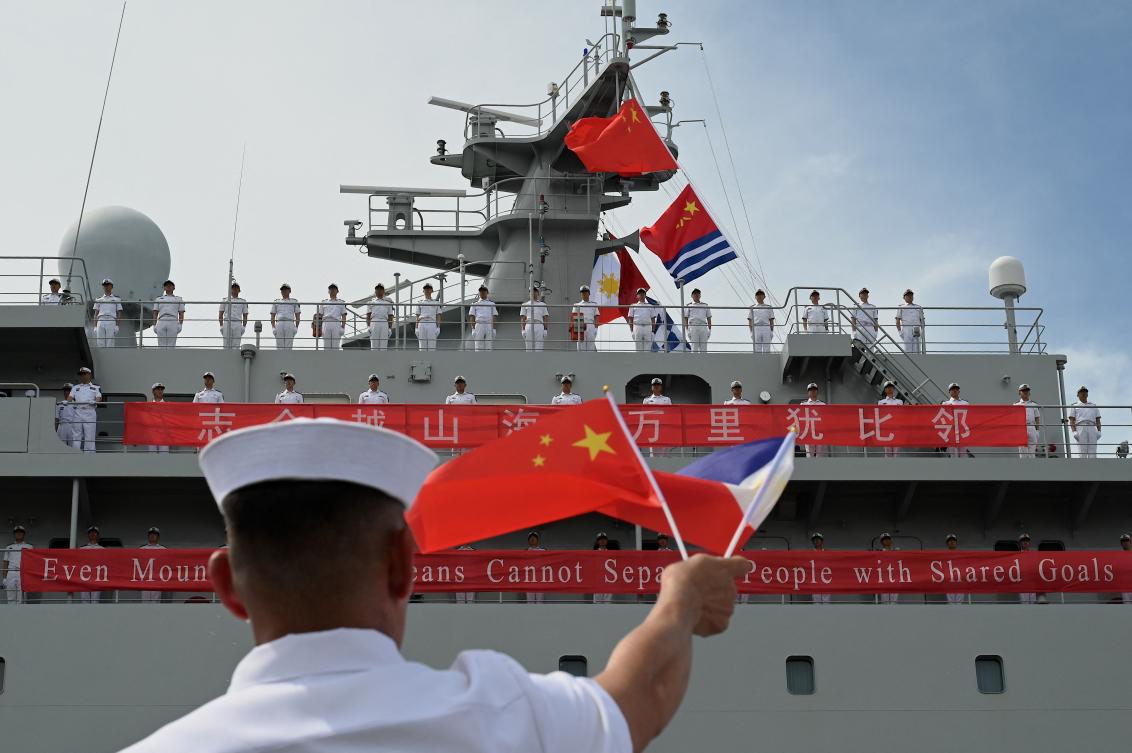 The Qi Jiguang, which is larger than any Philippine warship or coast guard vessel, is the first Chinese navy ship to visit the Philippines since Ferdinand Marcos Jr. won the presidency last year. (AFP)