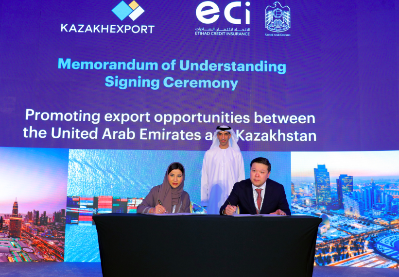 The MoU was signed by ECI CEO Raja Al-Mazrouei and KazakhExport chairman Aslan Kaligazin at the 13th annual Aman Union General Meeting in Dubai (WAM)