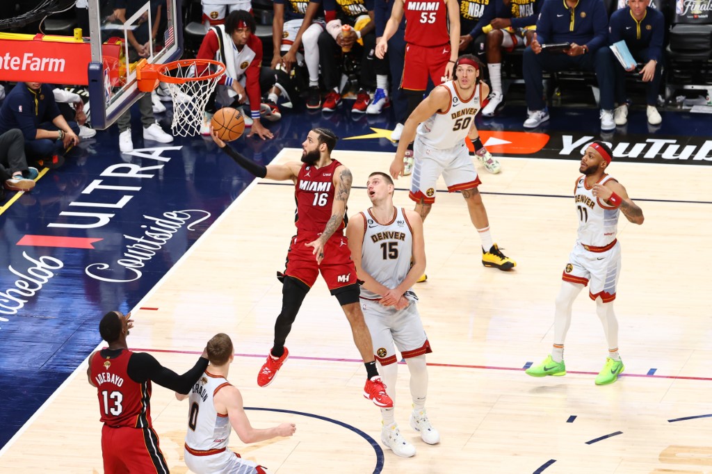 Caleb Martin #16 of the Miami Heat drives to the basket during game 5 of the 2023 NBA Finals against the Denver Nuggets on June 12, 2023 at the Ball Arena in Denver, Colorado. (AFP)