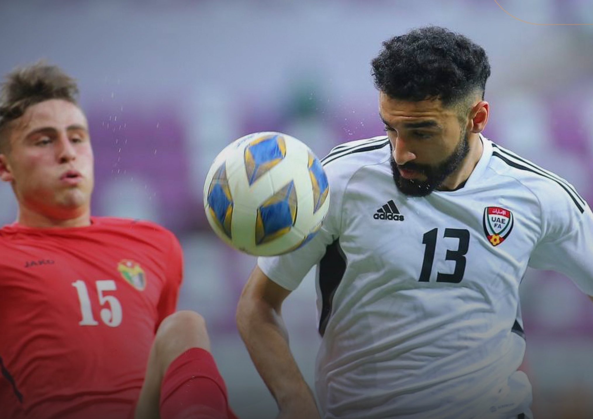 Action from the match between Jordan (in red) and the UAE at the U-23 WAFF Championship (Twitter/@waffootball)