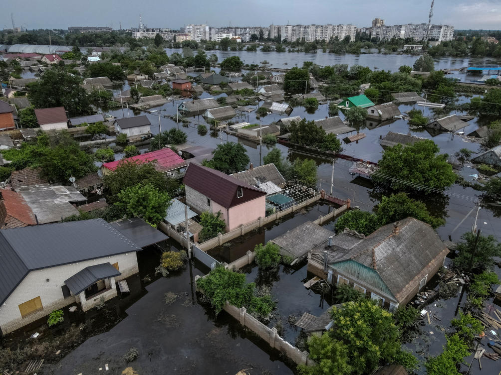 The destruction of Kakhovka dam in southern Ukraine unleashed floodwaters that destroyed farmland and cut off water supplies to a large part of the population. (Reuters)