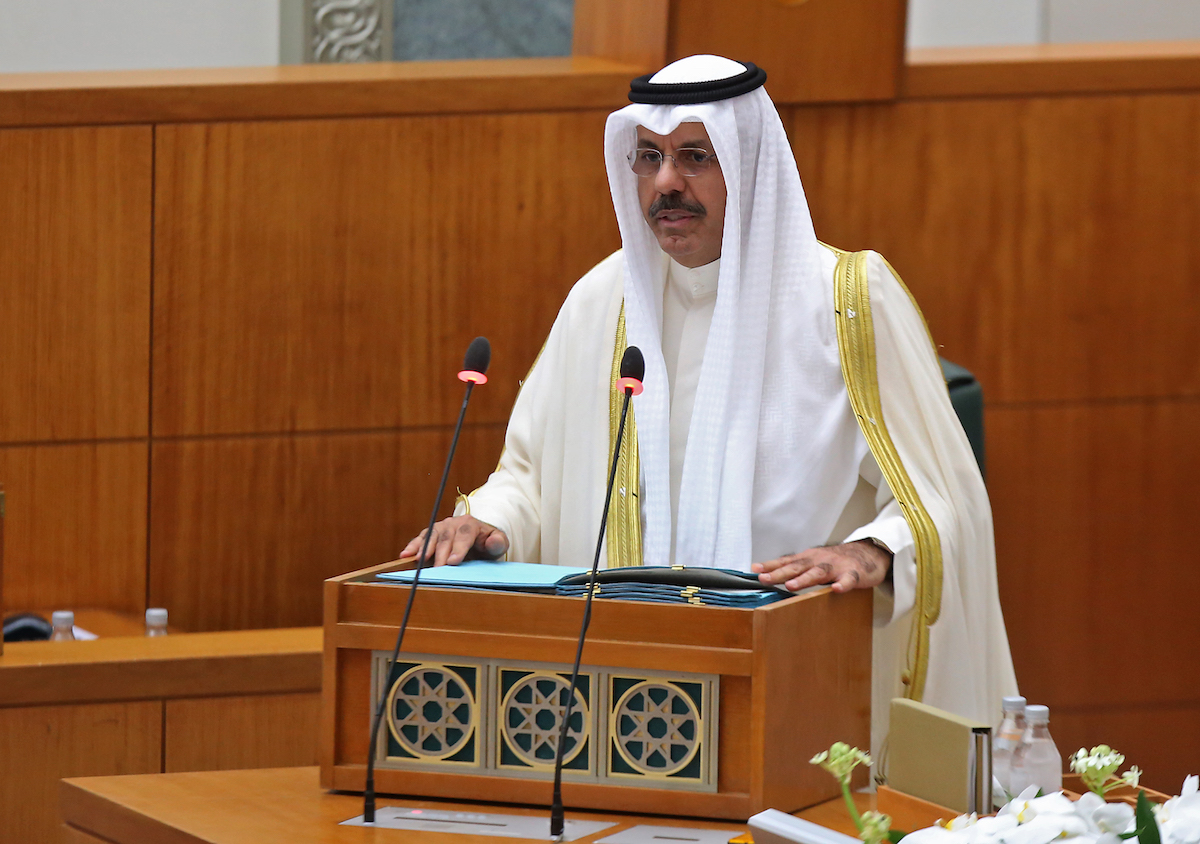 Kuwaiti Prime Minister Sheikh Ahmad Nawaf Al-Ahmad Al-Sabah speaks at the opening ceremony of the 17th parliamentary term at the National Assembly. (File/AFP)
