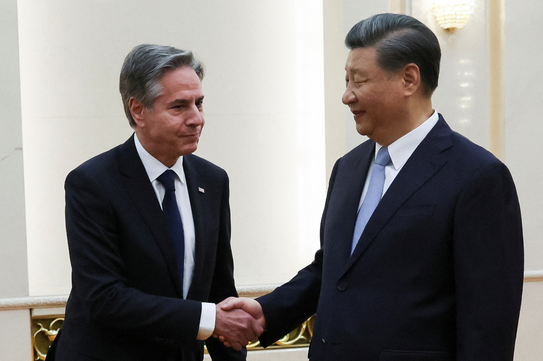 China’s President Xi Jinping hosted Antony Blinken for talks in Beijing, capping two days of high-level talks by the US secretary of state with Chinese officials. (AFP)