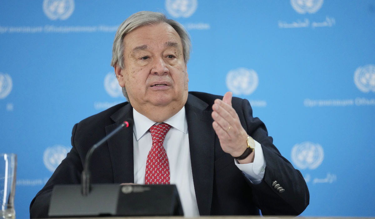 UN Secretary General Antonio Guterres addresses the media during a visit to the UN office in the capital Nairobi, Kenya, May 3, 2023. (AP)