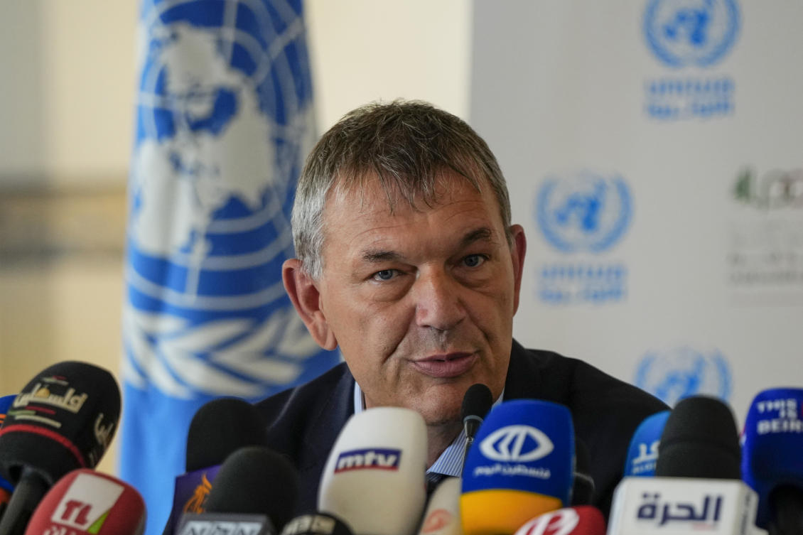 UNRWA chief Philippe Lazzarini said his agency is seeking $300 million “to keep our operations running between now and the end of the year”.( AP)