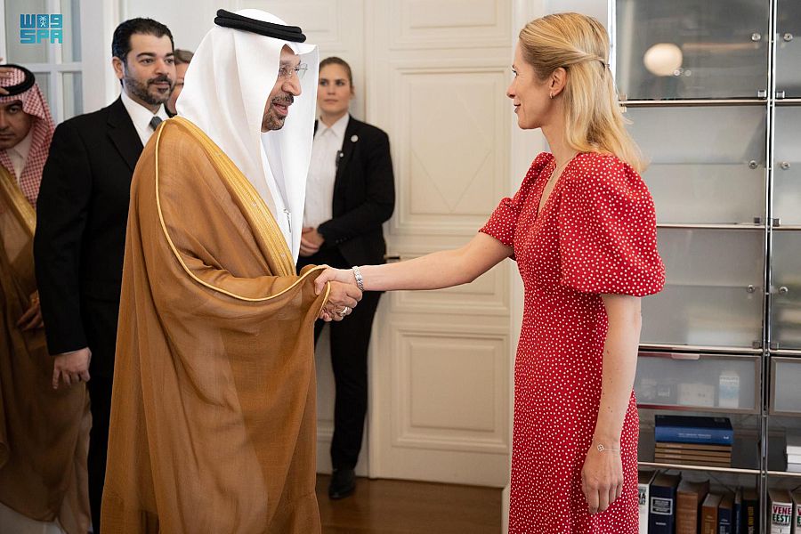 Saudi Investment Minister Khalid Al-Falih meets with Estonia’s Prime Minister Kaja Kallas. (SPA)