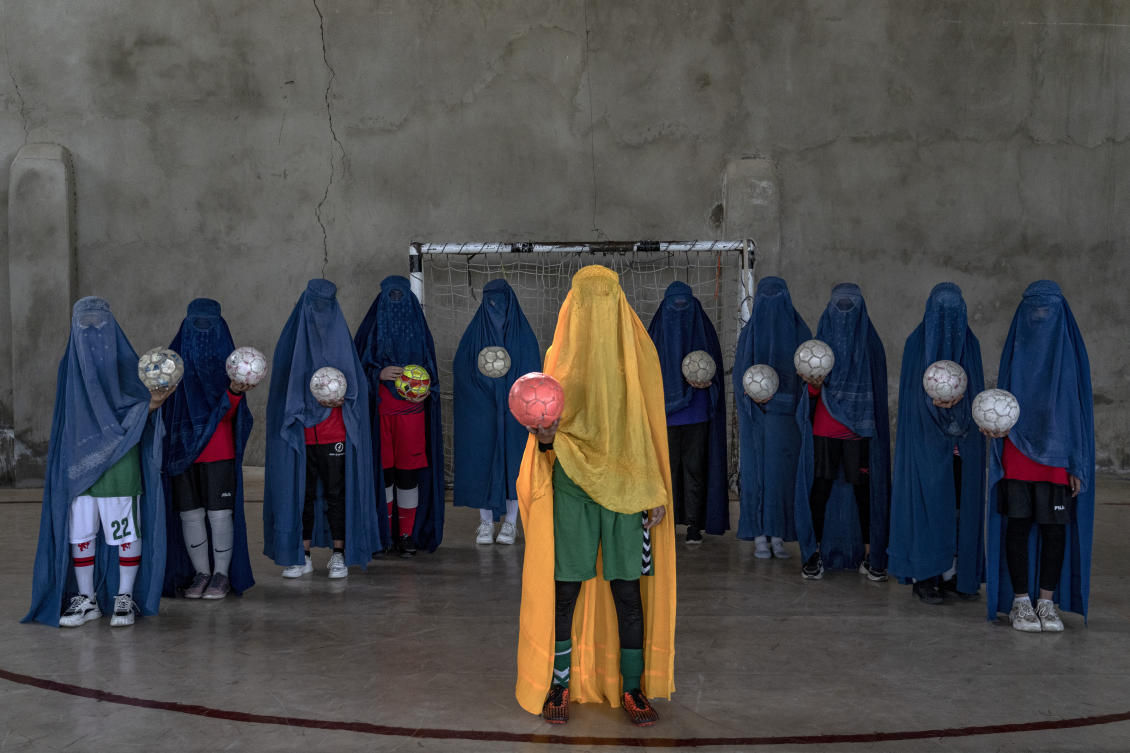 An Afghan women's soccer team poses for a photo in Kabul, Afghanistan, Thursday, Sept. 22, 2022. (File/AP)