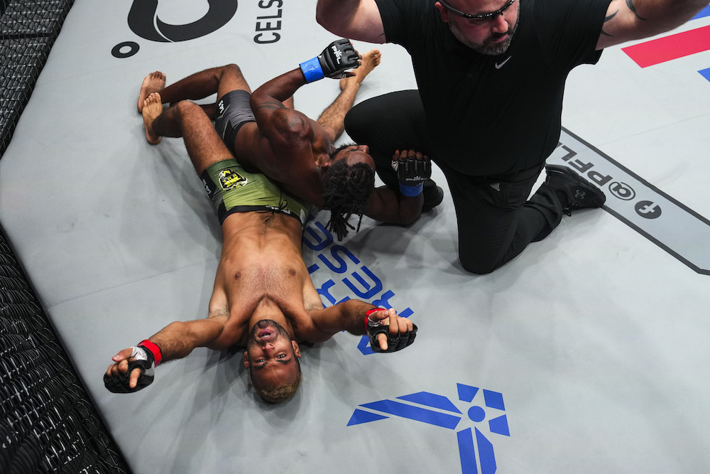 Saudi Arabia’s Abdullah Al-Qahtani wasted no time in defeating his opponent, American Lamar Brown, via a face-crank submission in just 95 seconds. (PFL)