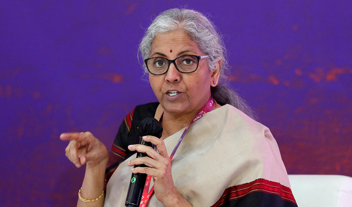 Indian Finance Minister Nirmala Sitharaman speaks during a side event on the G20 Finance Ministers and Central Bank Governors Meeting in Nusa Dua, Bali, Indonesia, 14 July 2022. (REUTERS/File)