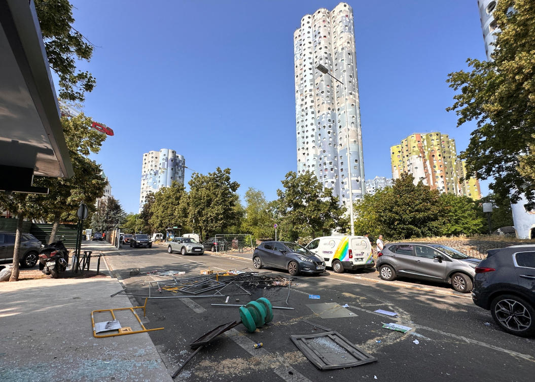 Debris are seen in a street after clashes between youths and police, the day after the death of a 17-year-old teenager killed by a French police officer during a traffic stop, in Nanterre, Paris suburb, France. (Reuters)